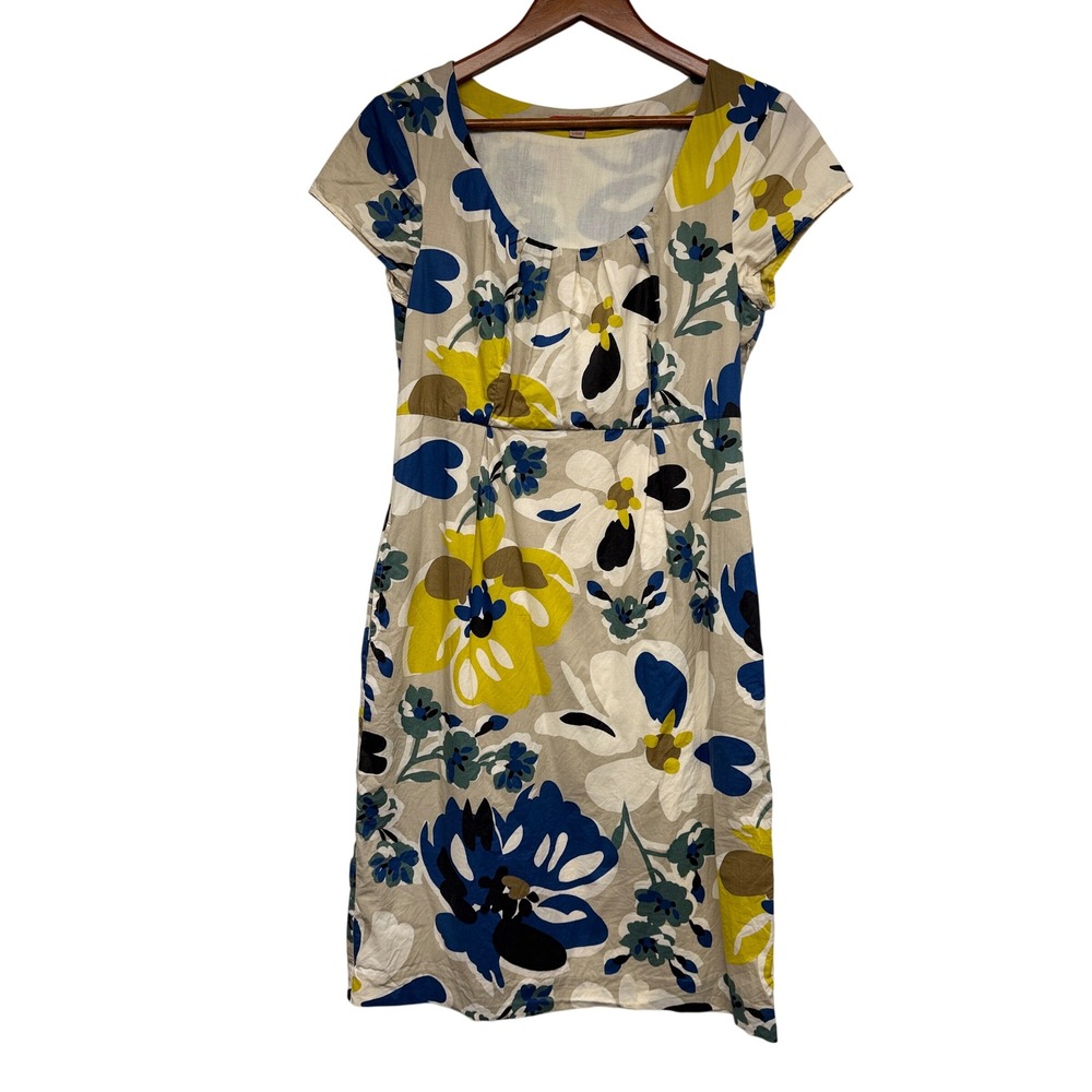 Boden Womens Blue Yellow Floral Cotton Empire Waist Pocket Dress US 8L WH248